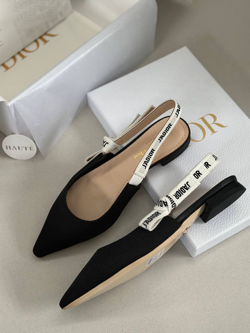 Jadior Slingback Flat Fabric / Patent Leather
