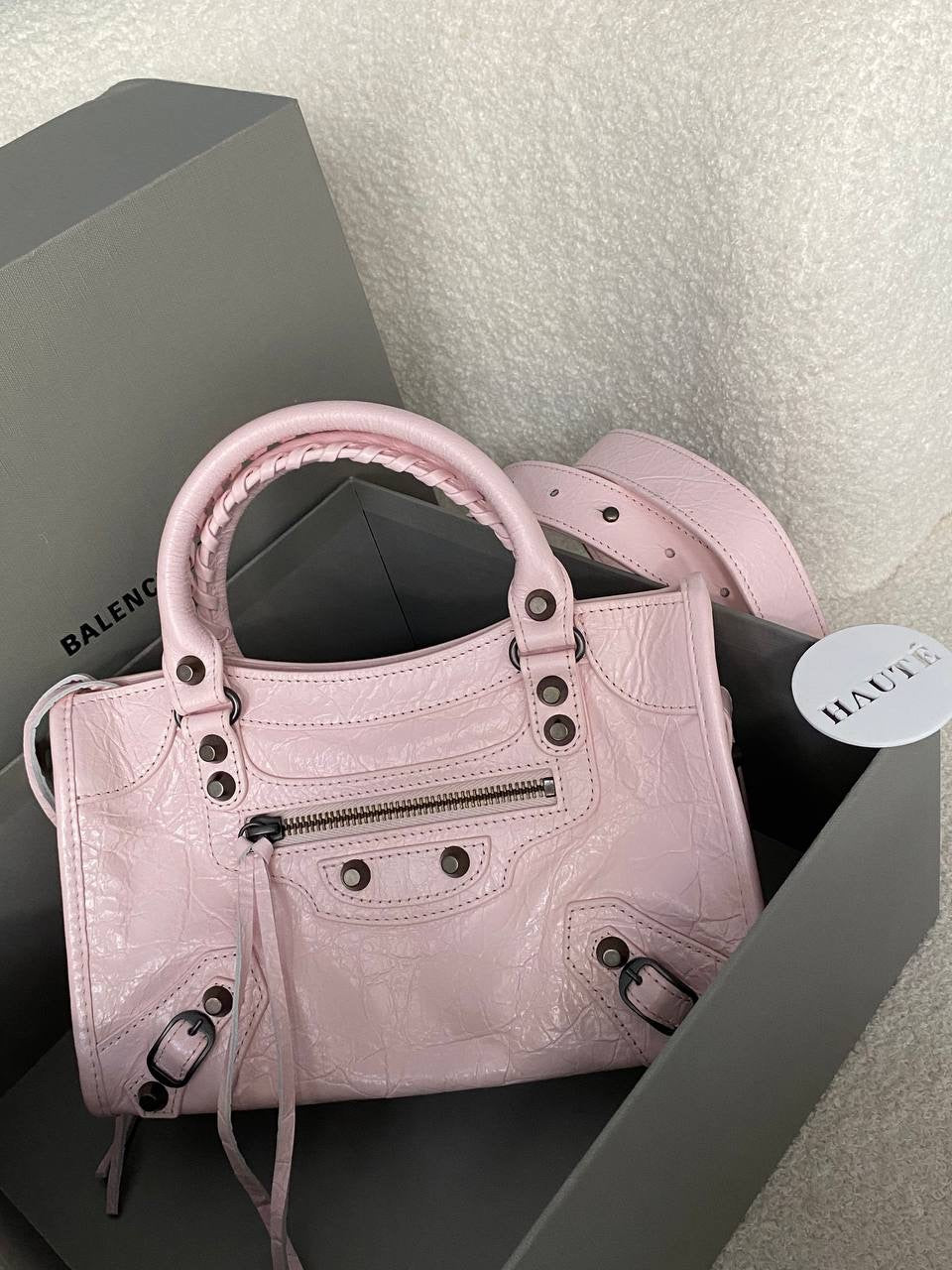 Prive - Balenciaga Le City Women Shoulder Bag | Real Lambskin Leather with Zipper Pocket Removable Mirror