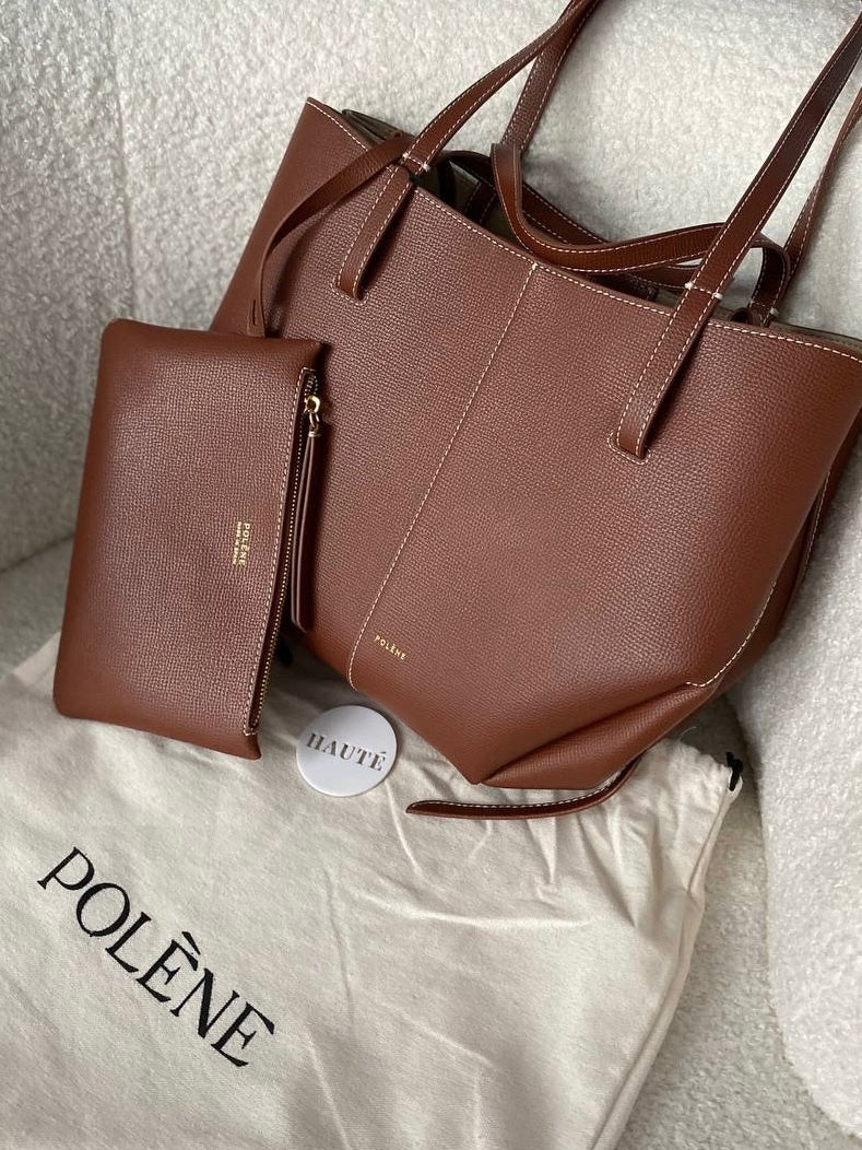 Polene Cyme Mini / Large Shoulder Bag in Calfskin Leather | Ready Stock Camel Taupe Cognac Black