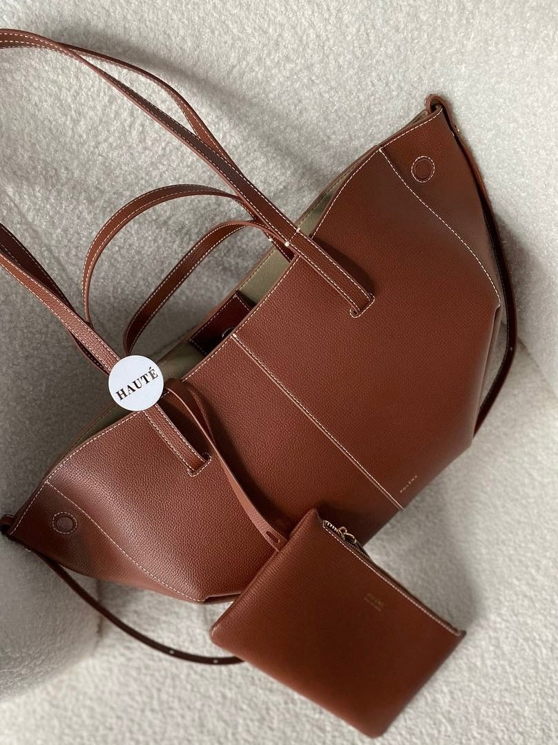 Polene Cyme Mini / Large Shoulder Bag in Calfskin Leather | Ready Stock Camel Taupe Cognac Black