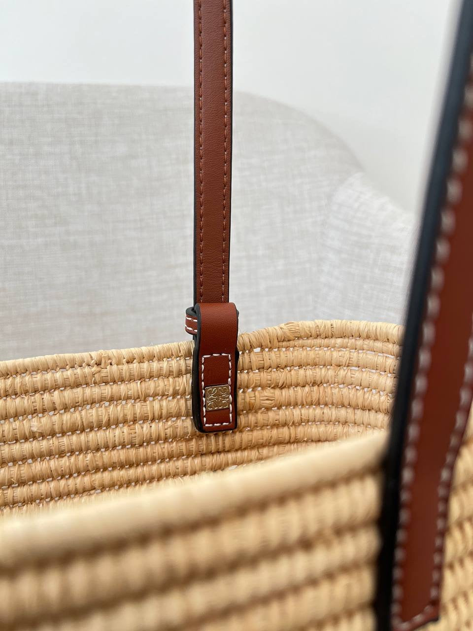 Loewe Square Basket Bag in Raffia & Calfskin