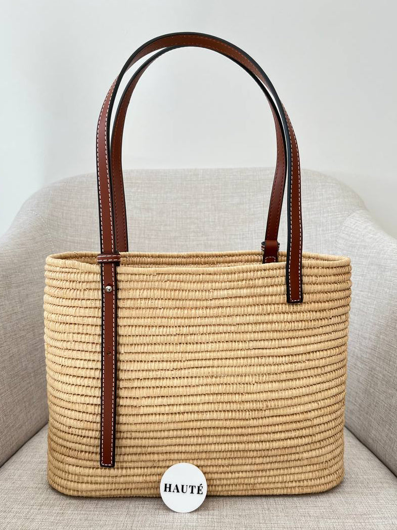 Loewe Square Basket Bag in Raffia & Calfskin