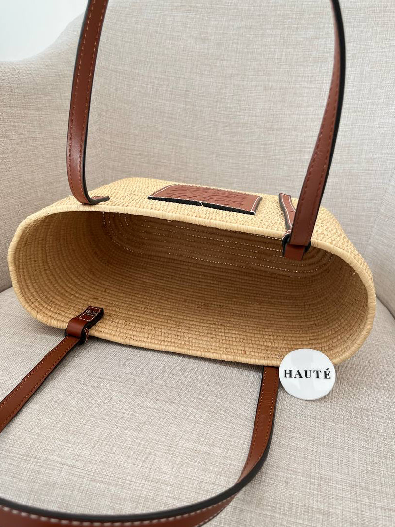 Loewe Square Basket Bag in Raffia & Calfskin