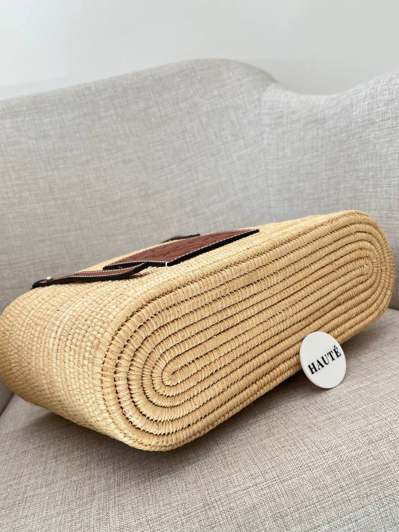 Loewe Square Basket Bag in Raffia & Calfskin