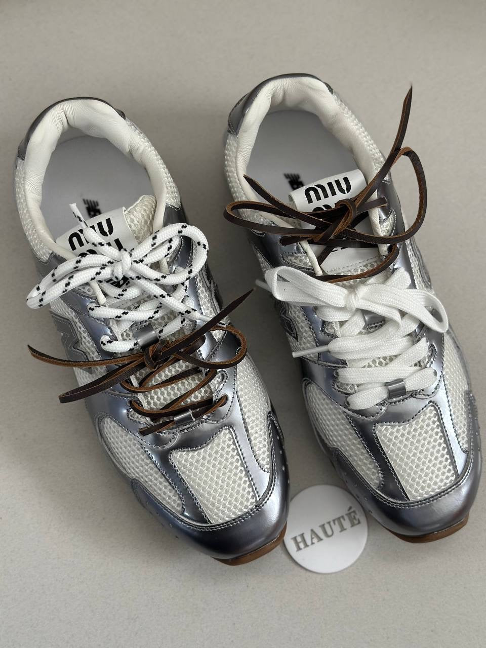 Miu Miu x NB Suede Sneakers Ecru Cinnamon White Ready Stock
