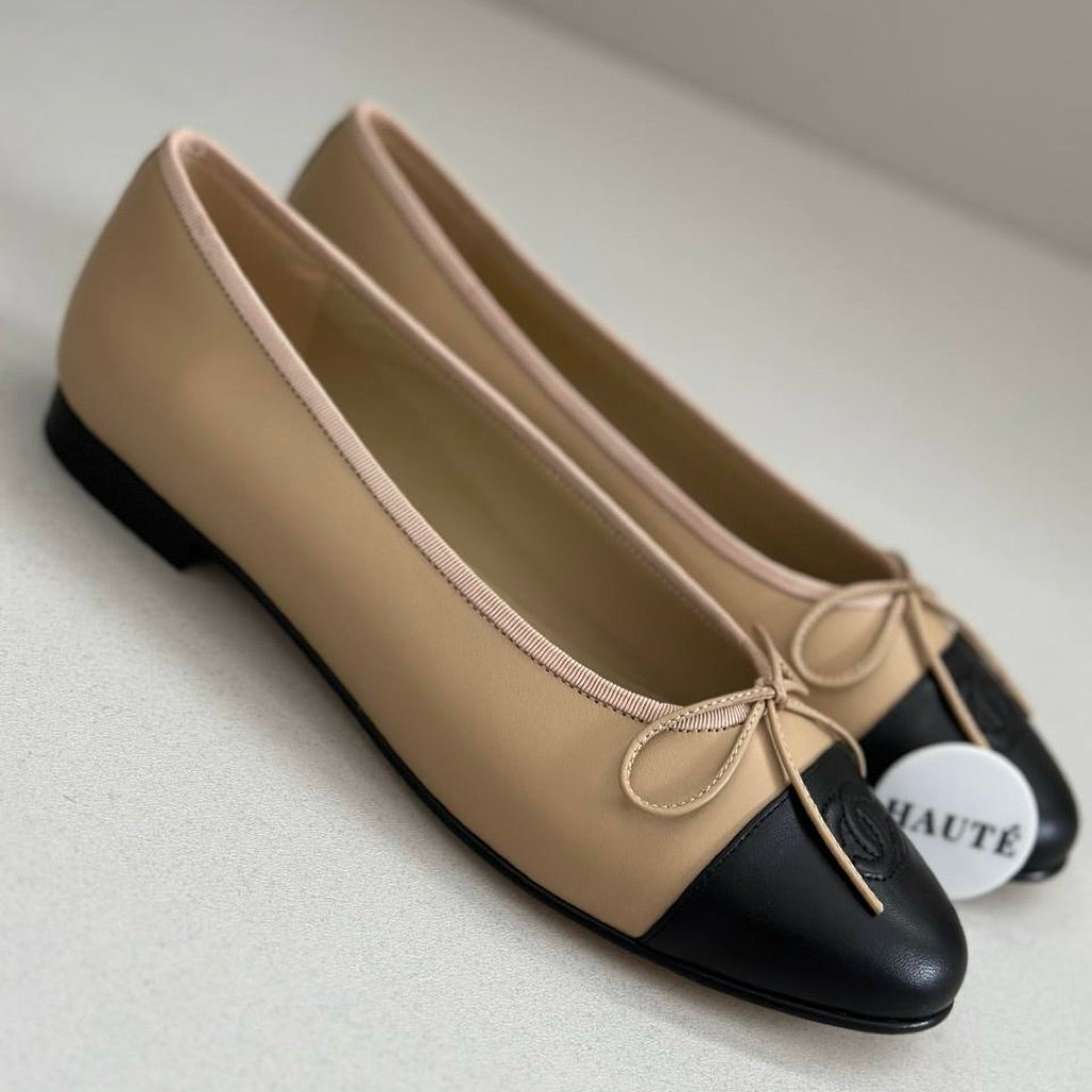 Chanel Ballet Logo Stitch Lambskin Leather Ballerina Flat | Women’s Flat Shoes Real leather