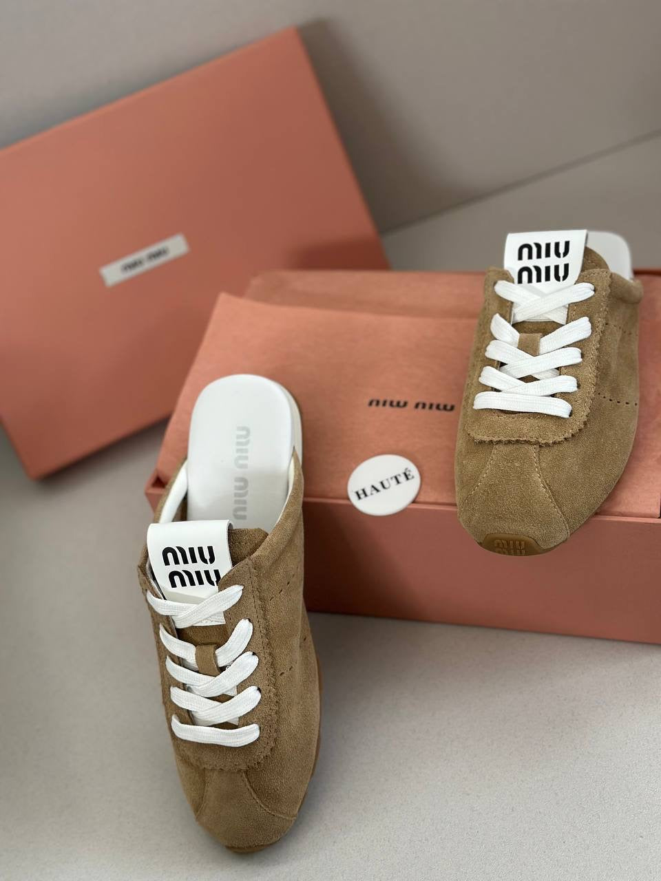 Miu Miu Plume Suede Sneakers Sepatu Fashion Branded Wanita