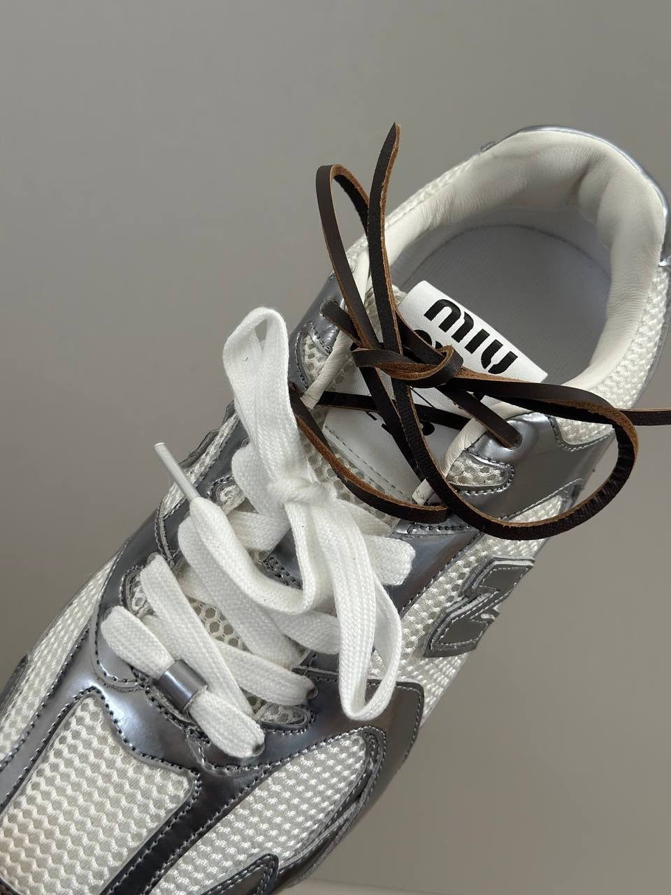 Miu Miu x NB Suede Sneakers Ecru Cinnamon White Ready Stock