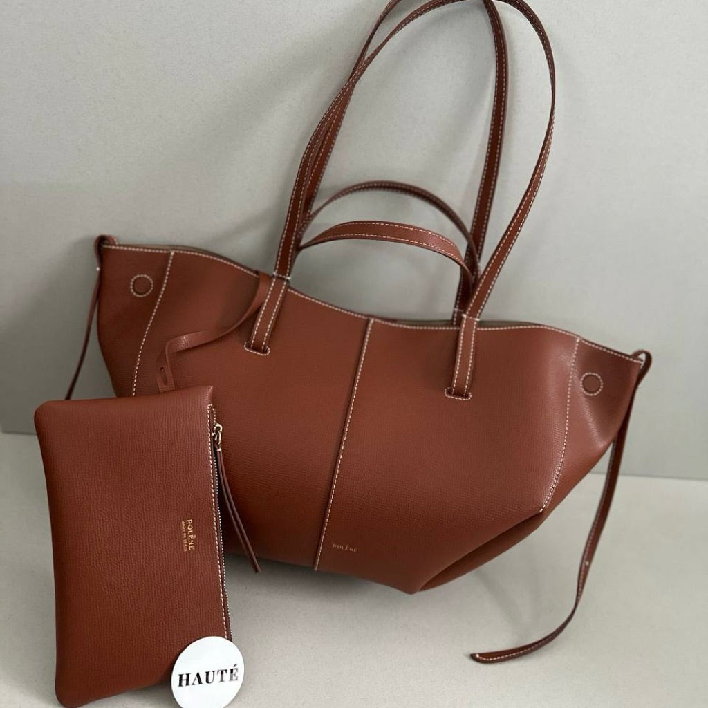 Polene Cyme Mini / Large Shoulder Bag in Calfskin Leather | Ready Stock Camel Taupe Cognac Black