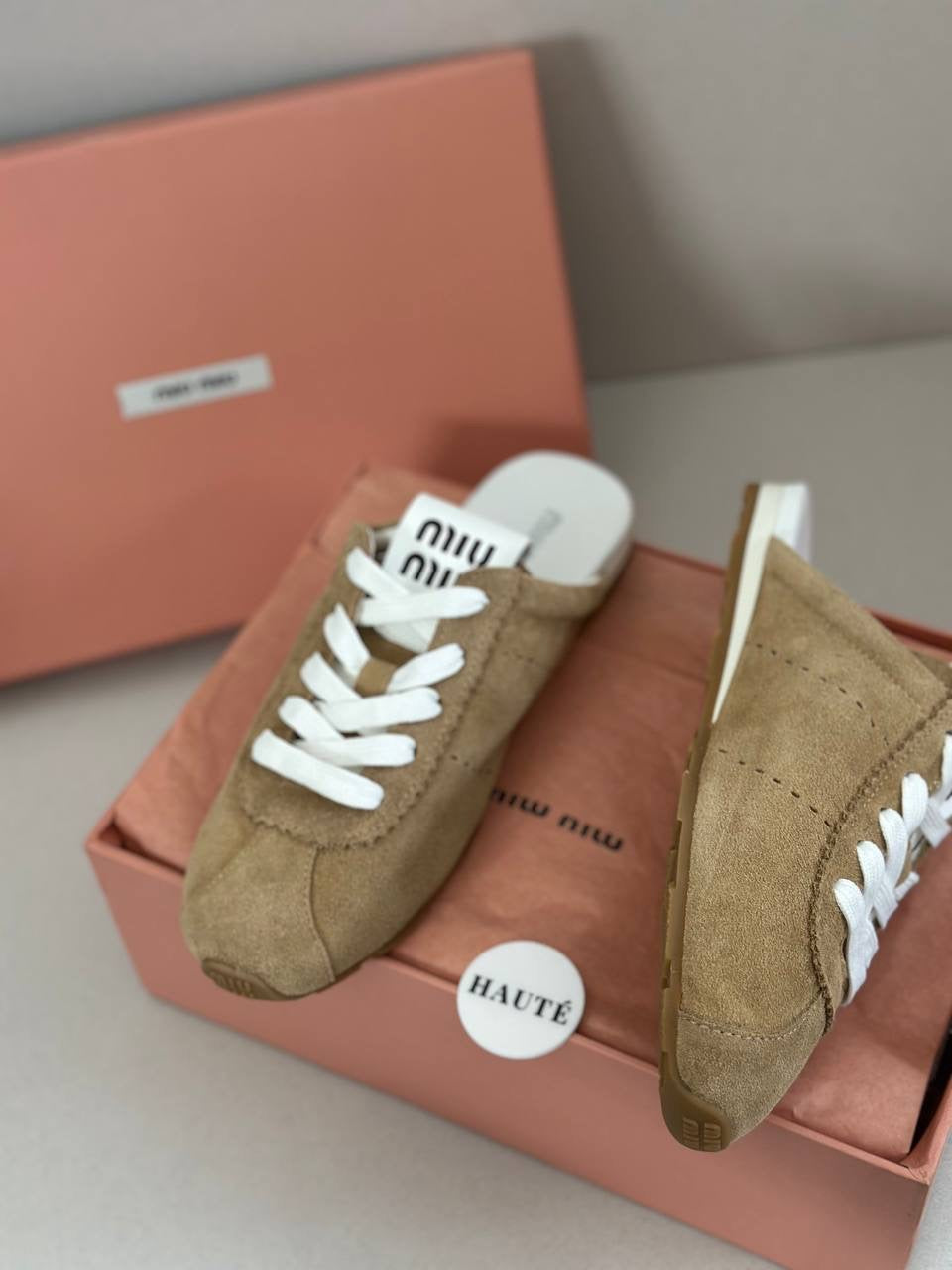 Miu Miu Plume Suede Sneakers Sepatu Fashion Branded Wanita