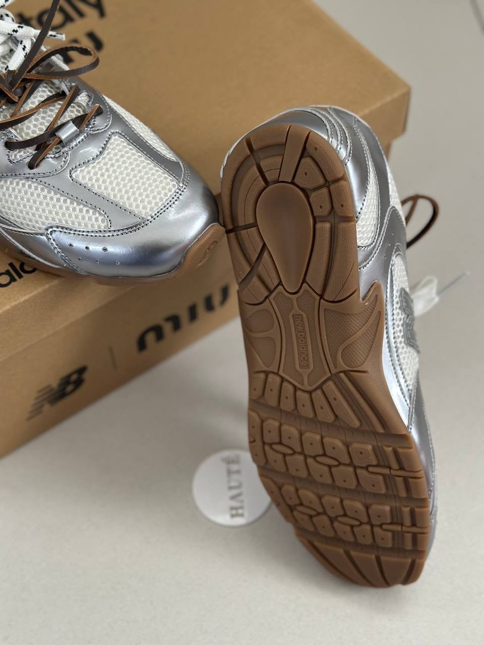 Miu Miu x NB Suede Sneakers Ecru Cinnamon White Ready Stock
