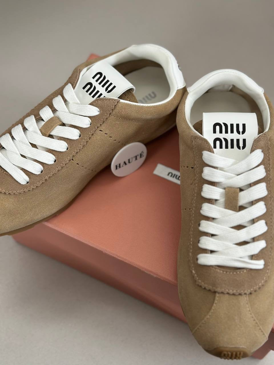 Miu Miu Plume Suede Sneakers Sepatu Fashion Branded Wanita
