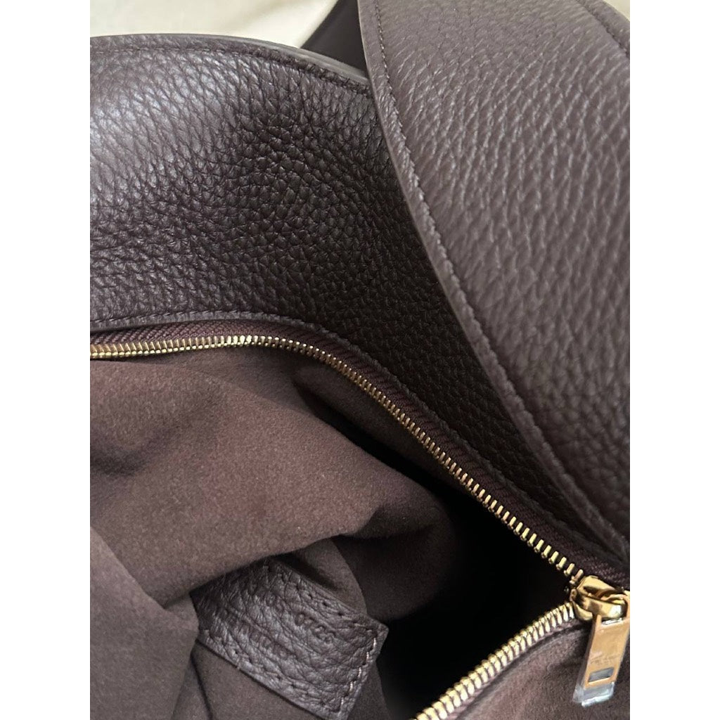 YSL Large Bea Shopper Bag Grained Leather in Dark Brown