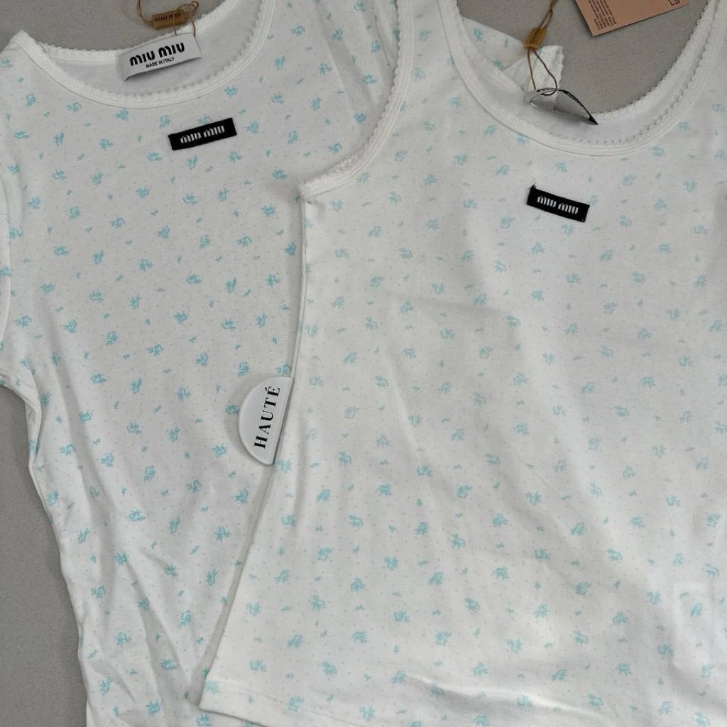 Miumiu Ribbed Jersey Tank Top Flowers Print | Ribbed Jersey Tshirt