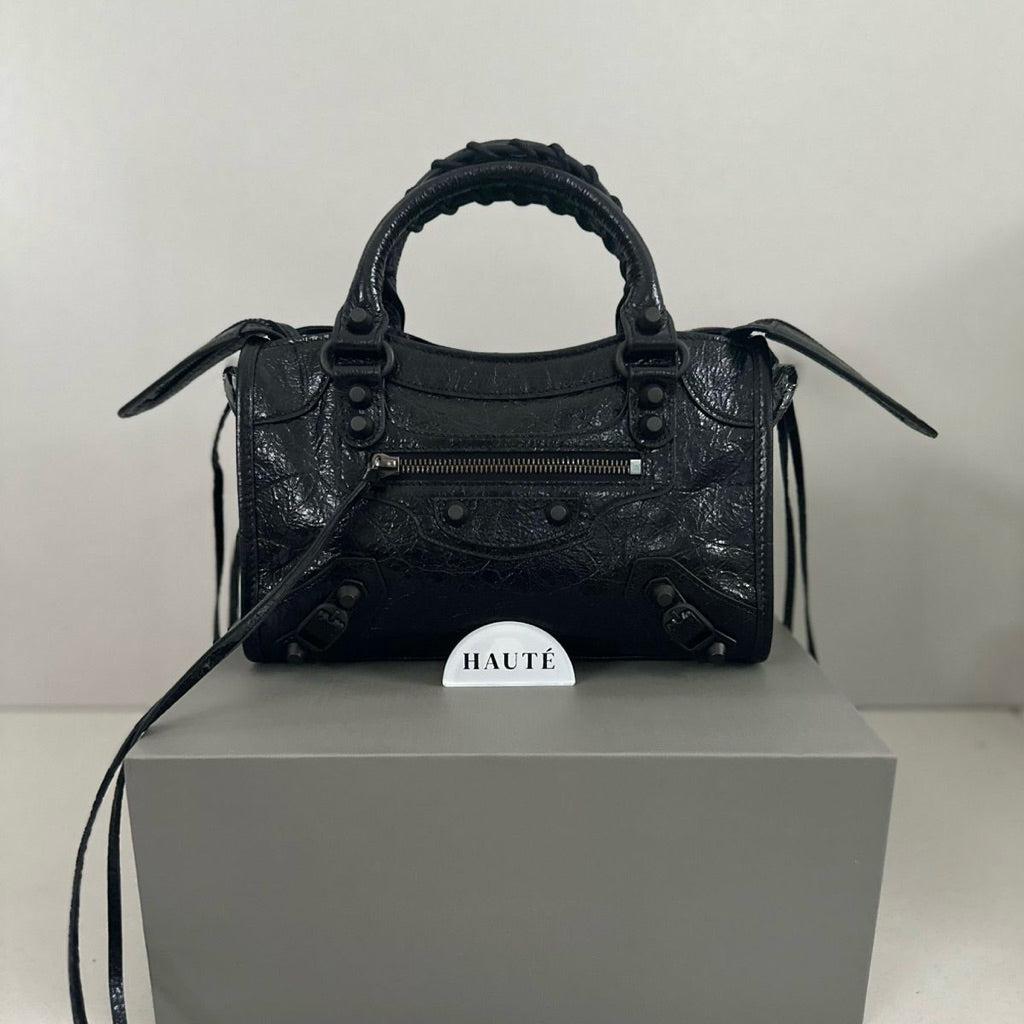 Prive - Balenciaga Le City Women Shoulder Bag | Real Lambskin Leather with Zipper Pocket Removable Mirror