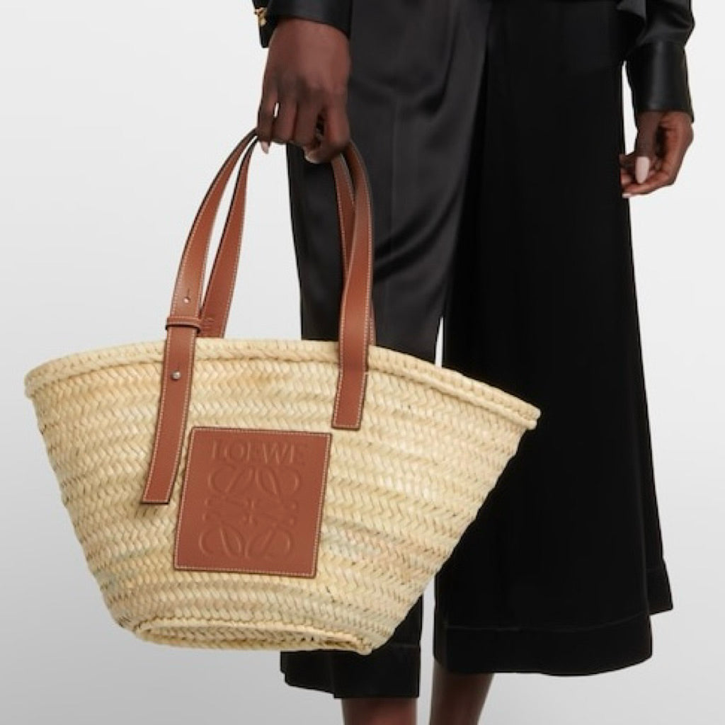 Loewe Square Basket Bag in Raffia & Calfskin