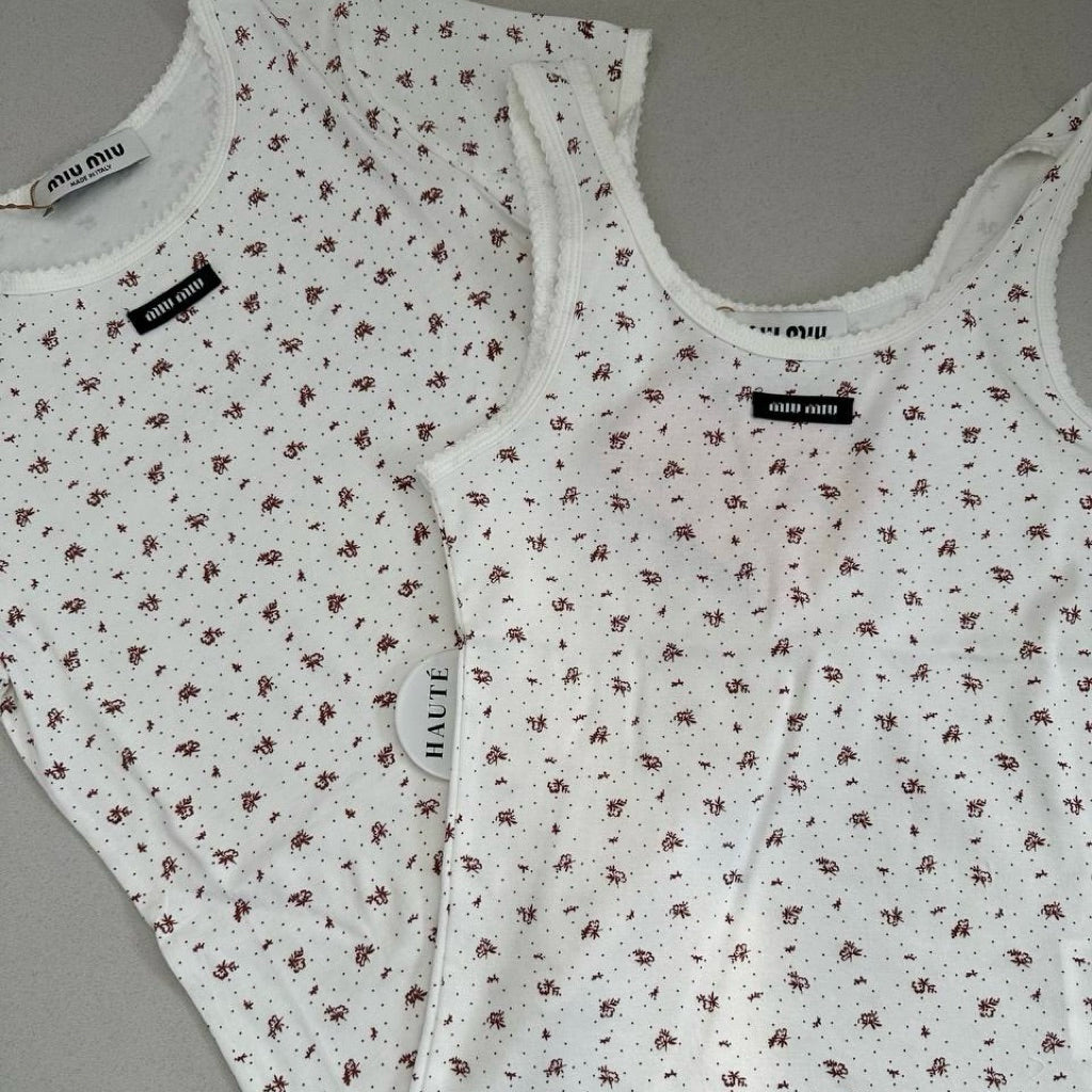Miumiu Ribbed Jersey Tank Top Flowers Print | Ribbed Jersey Tshirt