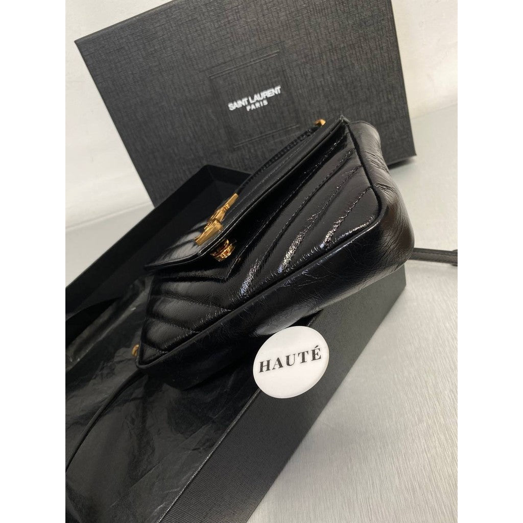 YSL Mini College Flap in Shiny Leather Gold / Silver Hardware