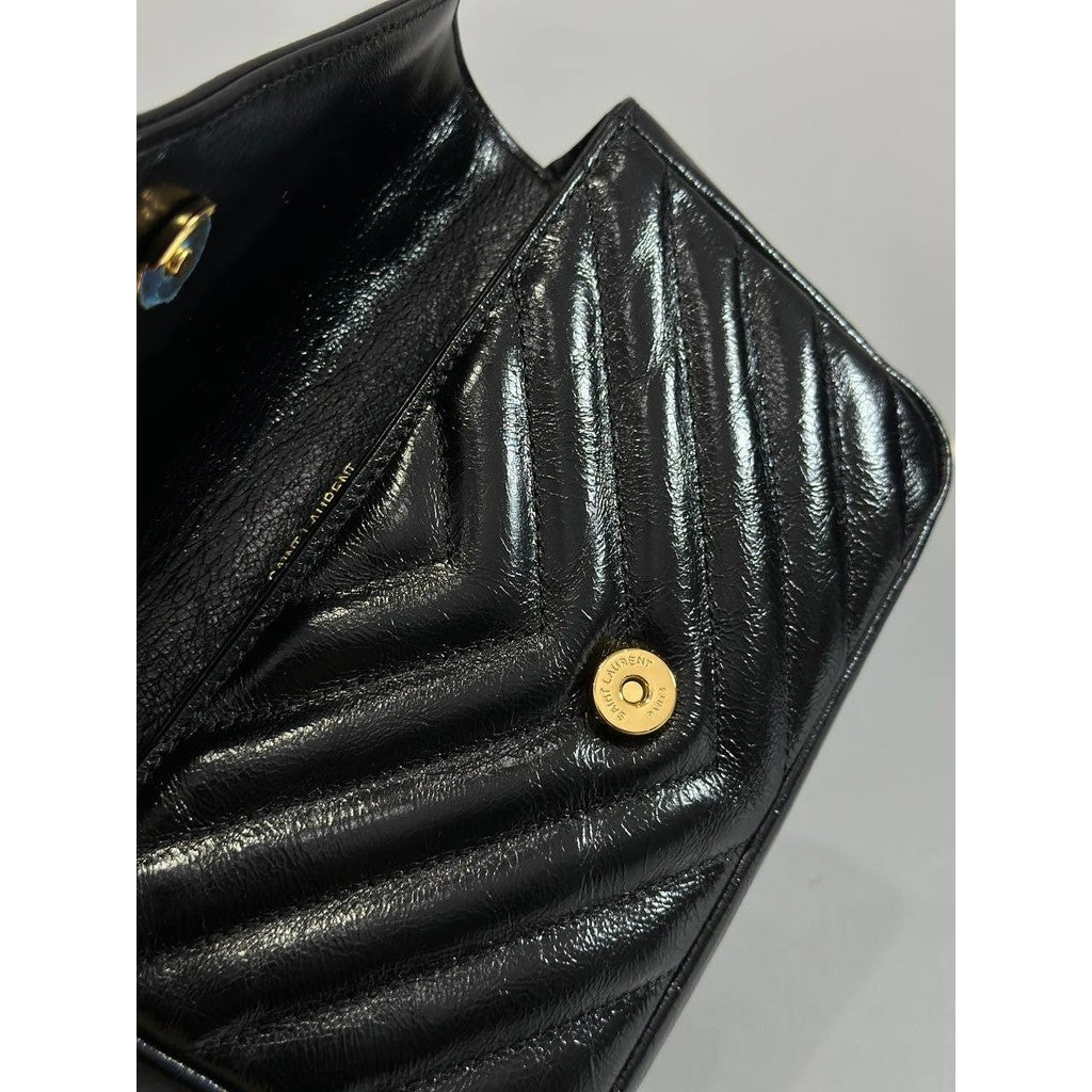 YSL Mini College Flap in Shiny Leather Gold / Silver Hardware