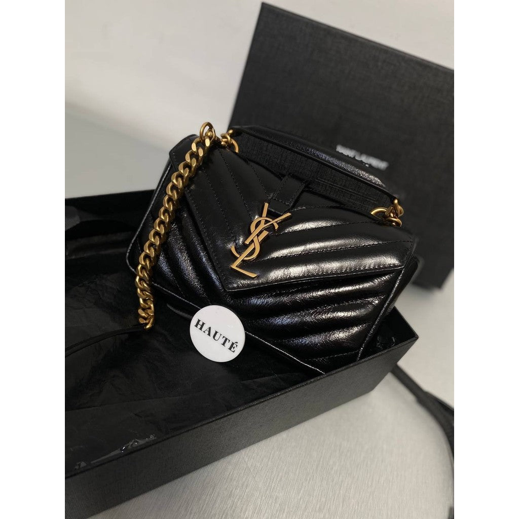 YSL Mini College Flap in Shiny Leather Gold / Silver Hardware