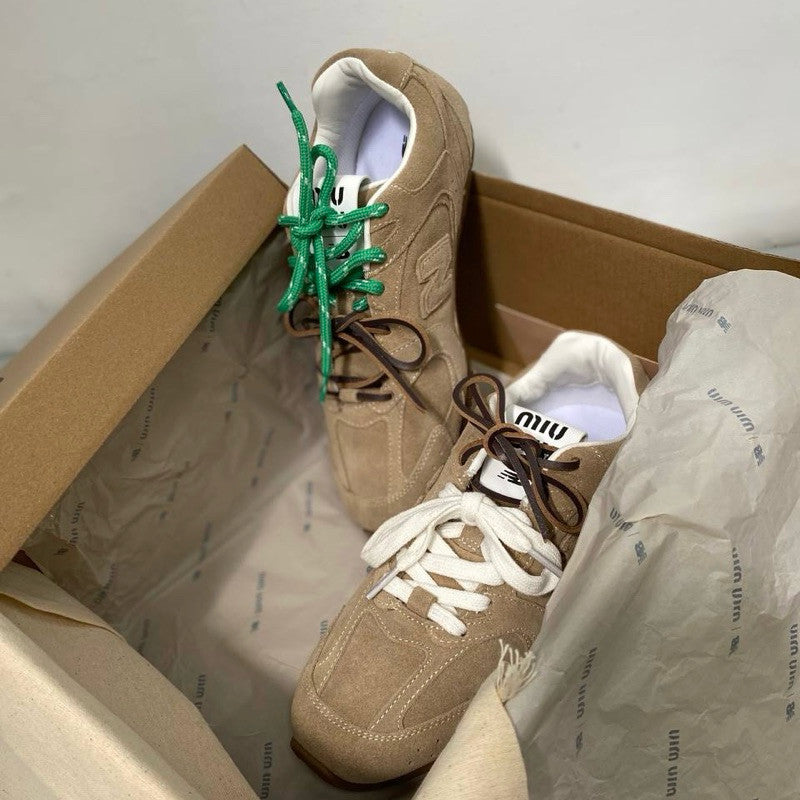 Miu Miu x NB Suede Sneakers Ecru Cinnamon White Ready Stock
