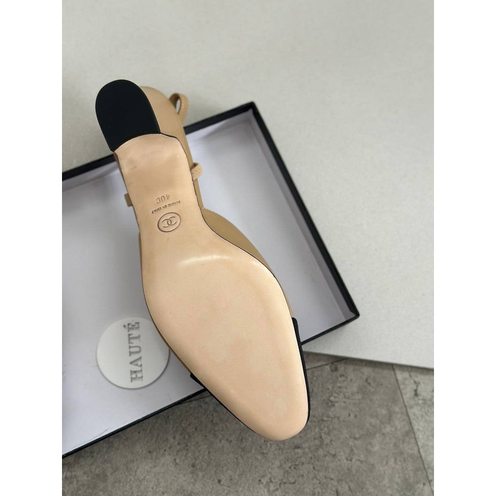 Chanel Classic Slingback Pump Leather Beige Black | Ready Stock