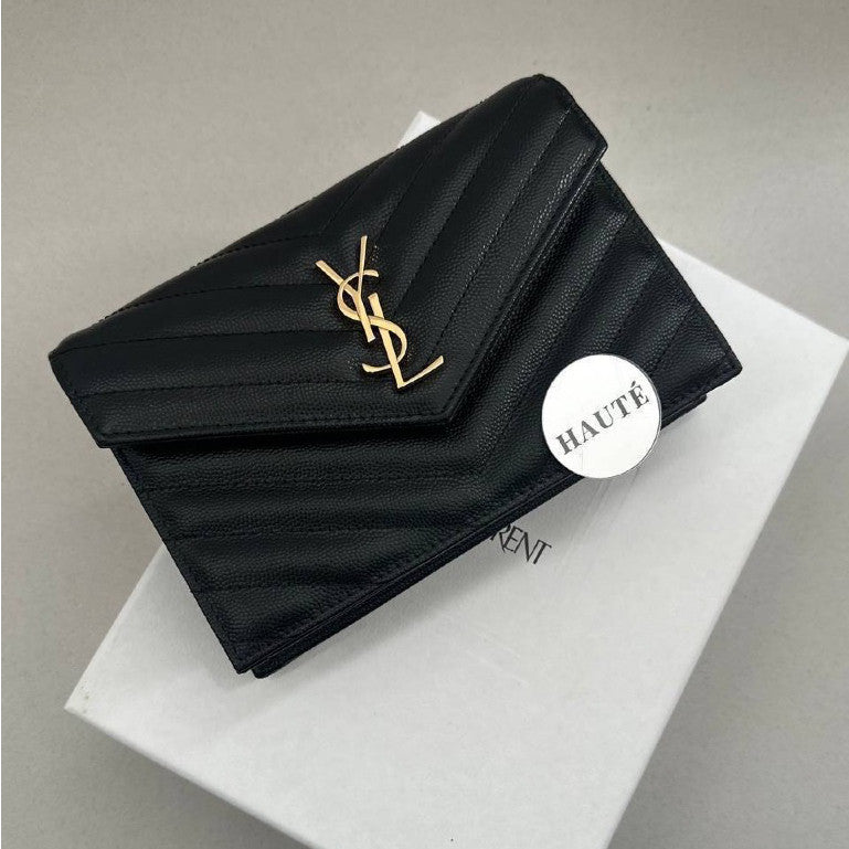 YSL Caviar Leather Monogram Wallet on Chain Box Dustbag Included