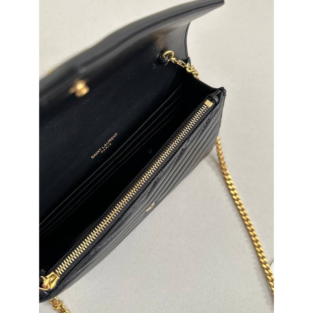 YSL Caviar Leather Monogram Wallet on Chain Box Dustbag Included