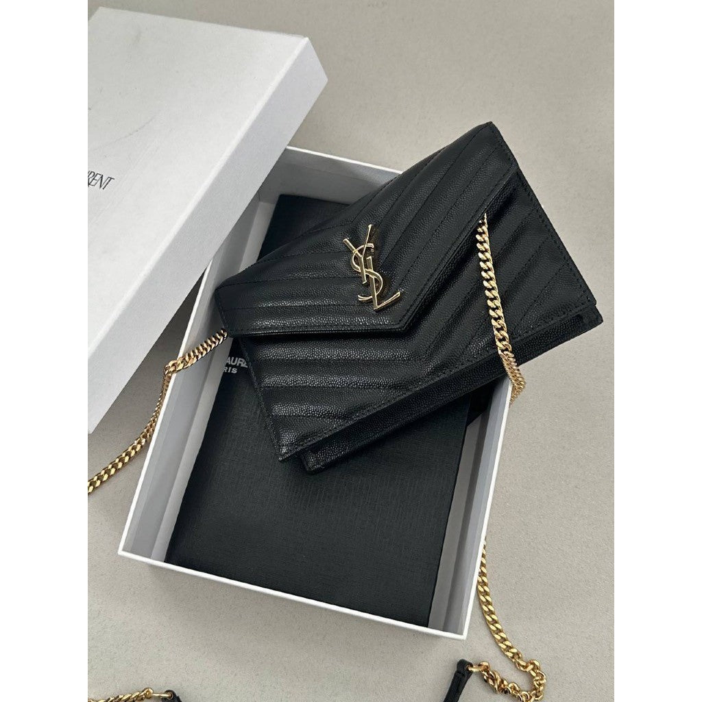 YSL Caviar Leather Monogram Wallet on Chain Box Dustbag Included