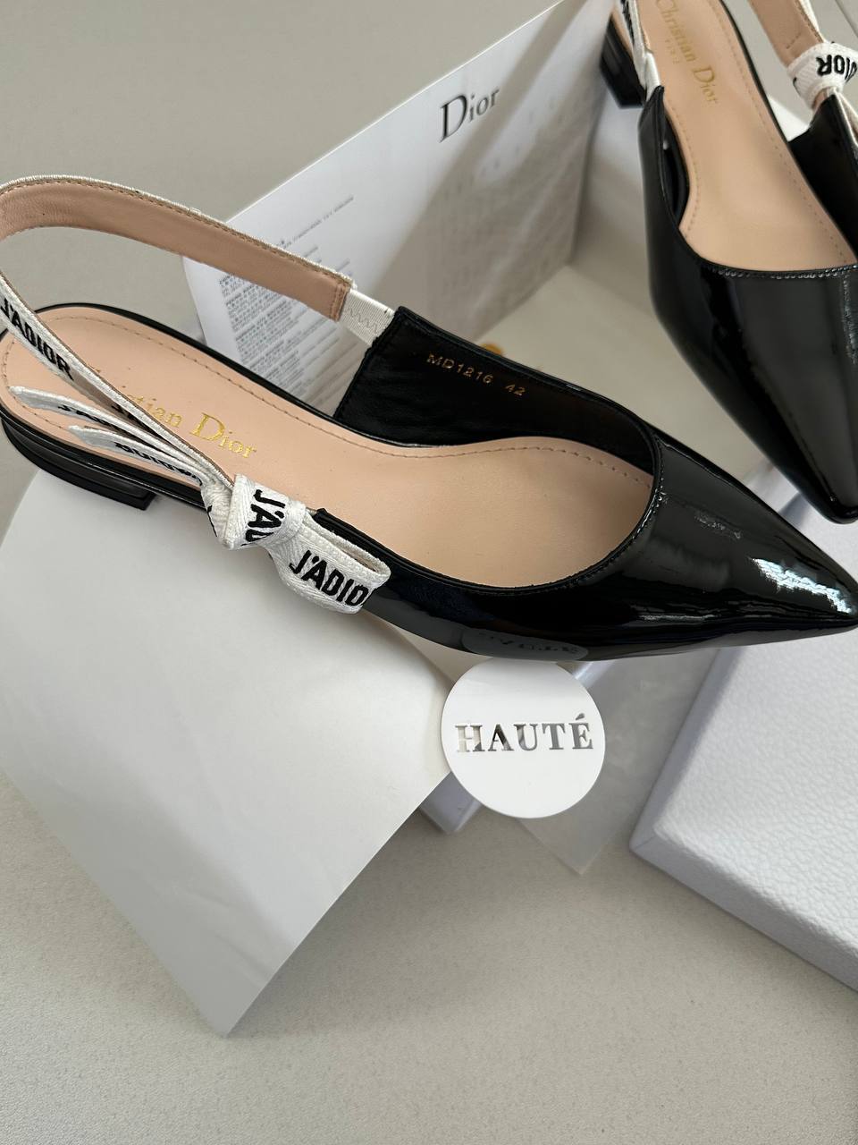 Jadior Slingback Flat Fabric / Patent Leather
