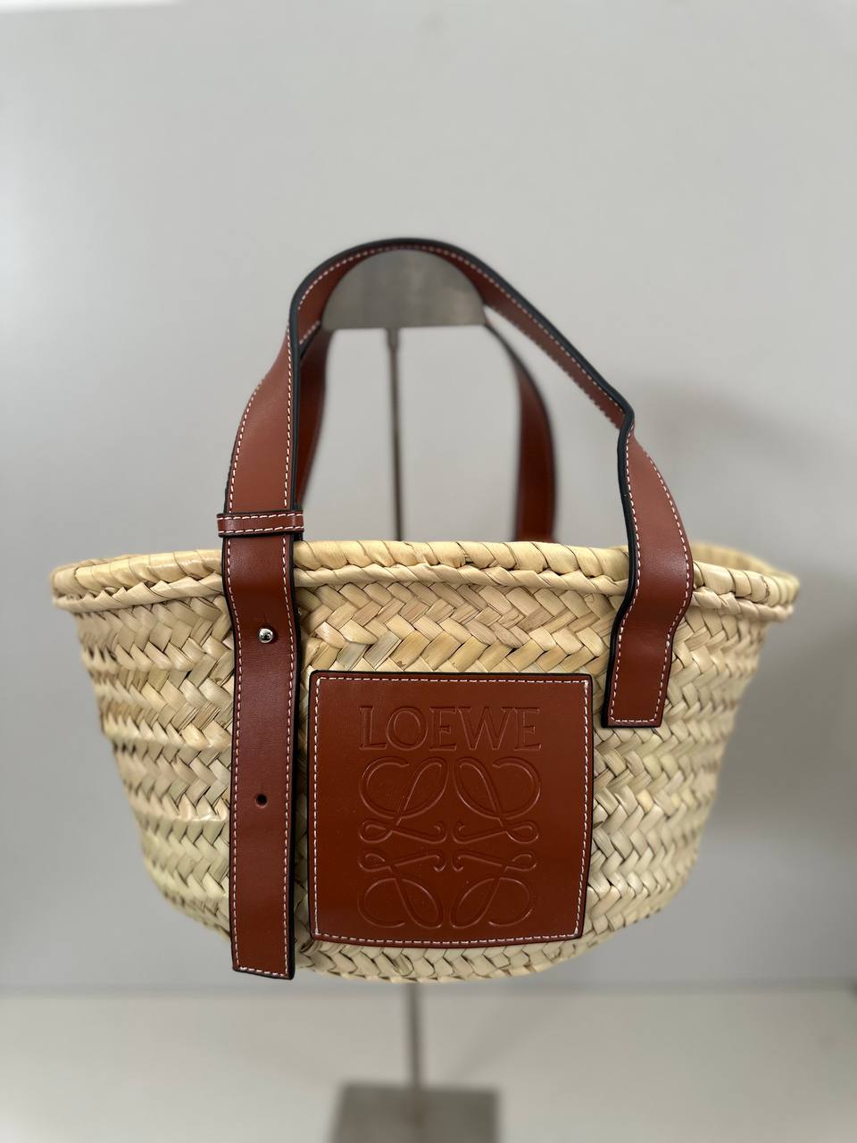 Loewe Square Basket Bag in Raffia & Calfskin