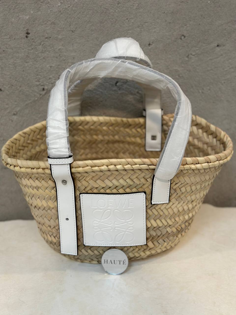 Loewe Square Basket Bag in Raffia & Calfskin