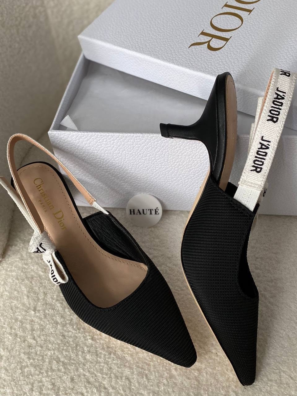 Jadior Slingback Pump in Black Technical Fabric 6.5cm & 9.5cm Heels | Women Heels Ready Stock