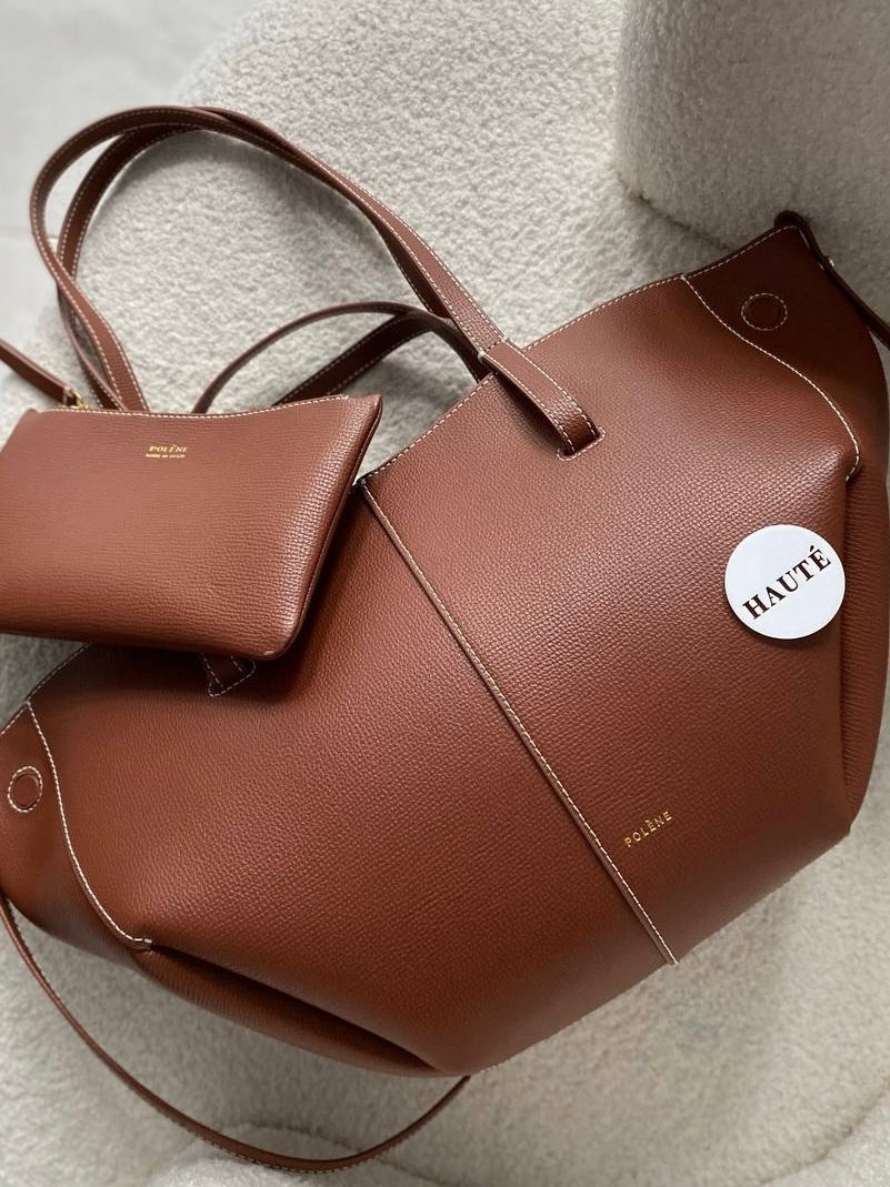 Polene Cyme Mini / Large Shoulder Bag in Calfskin Leather | Ready Stock Camel Taupe Cognac Black