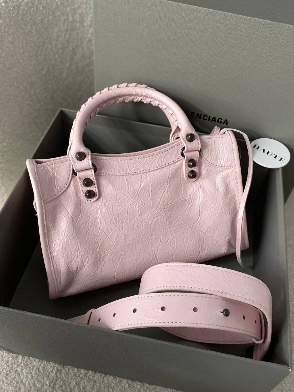 Prive - Balenciaga Le City Women Shoulder Bag | Real Lambskin Leather with Zipper Pocket Removable Mirror