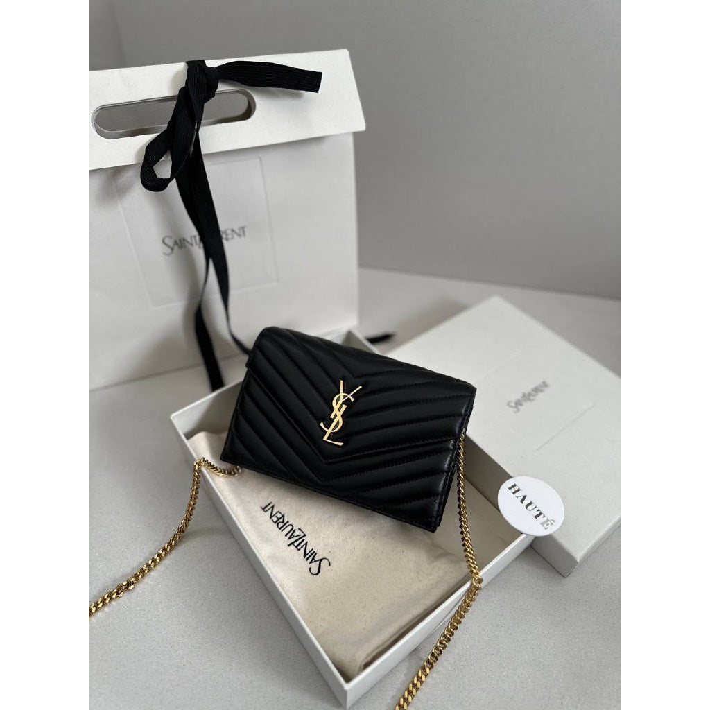 YSL Monogram Wallet on Chain size 19 in Lambskin Leather