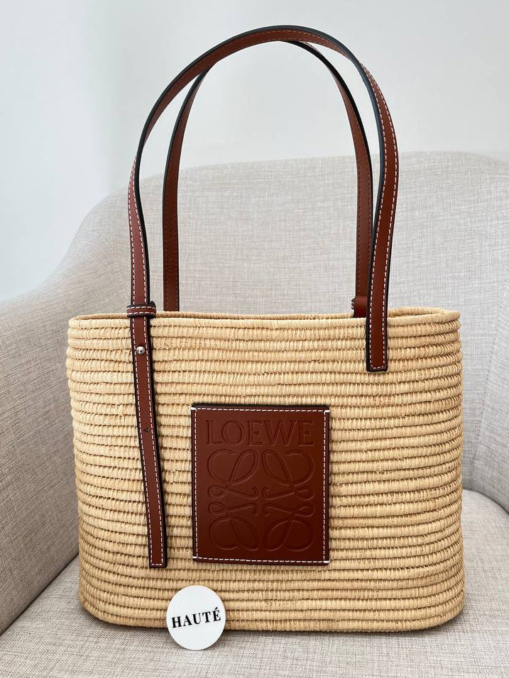 Loewe Square Basket Bag in Raffia & Calfskin