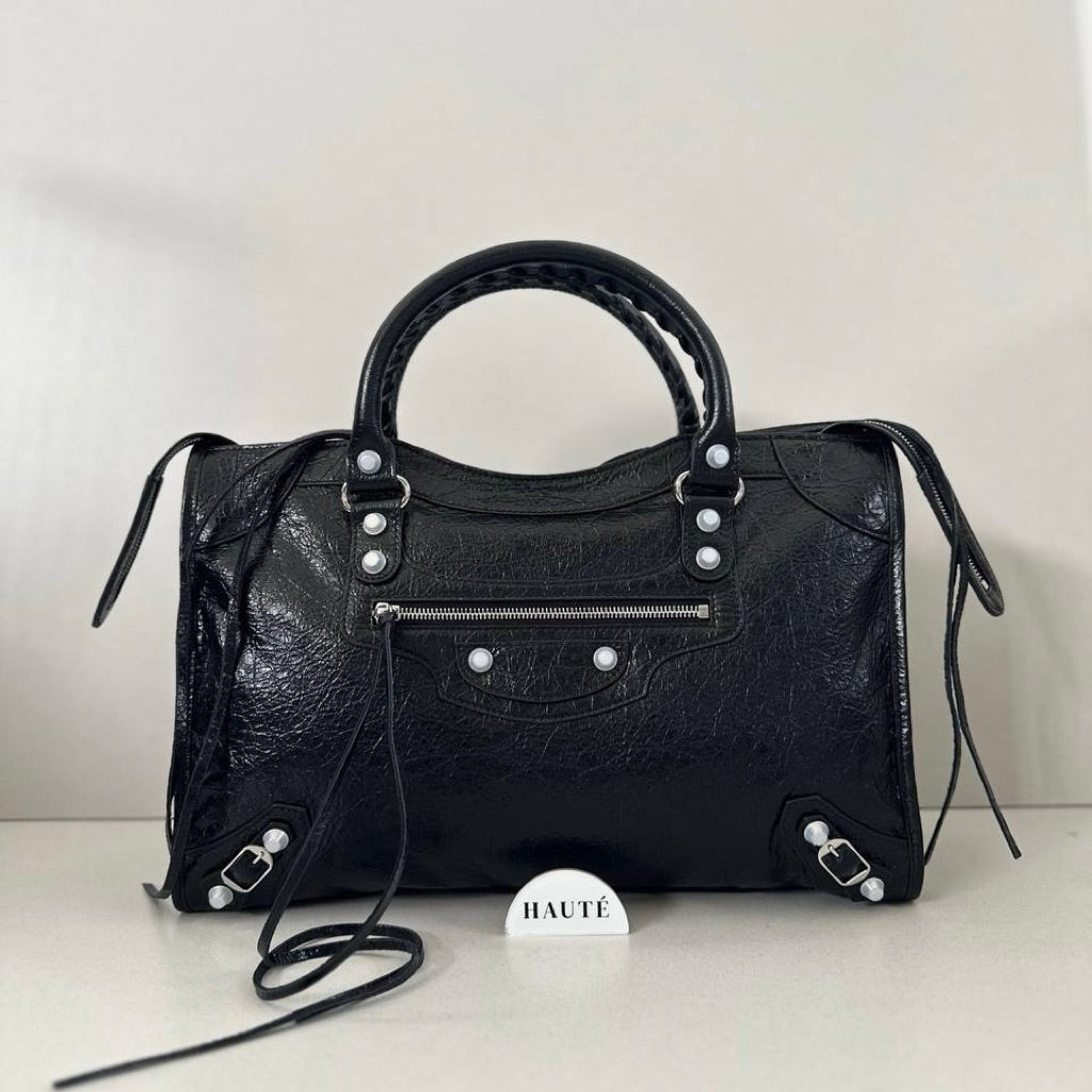 Prive - Balenciaga Le City Women Shoulder Bag | Real Lambskin Leather with Zipper Pocket Removable Mirror