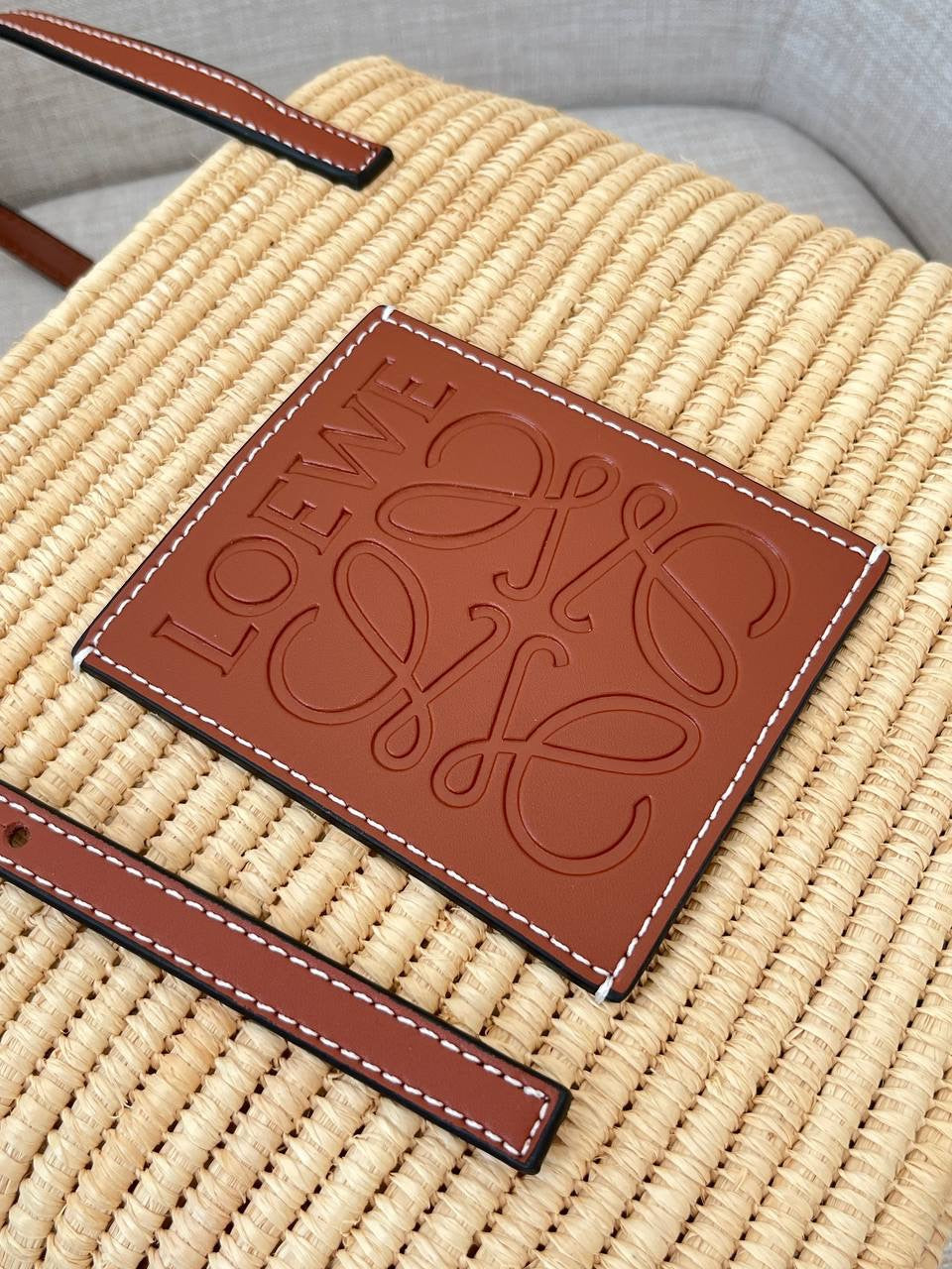 Loewe Square Basket Bag in Raffia & Calfskin