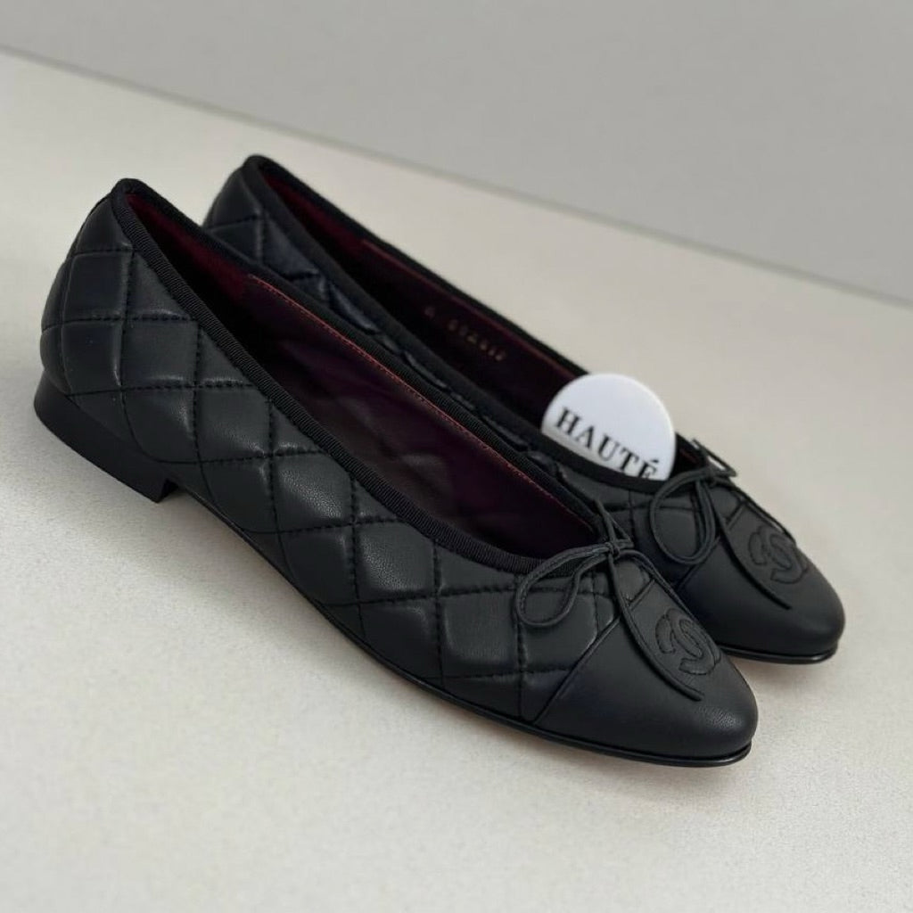 Chanel Ballet Logo Stitch Lambskin Leather Ballerina Flat | Women’s Flat Shoes Real leather