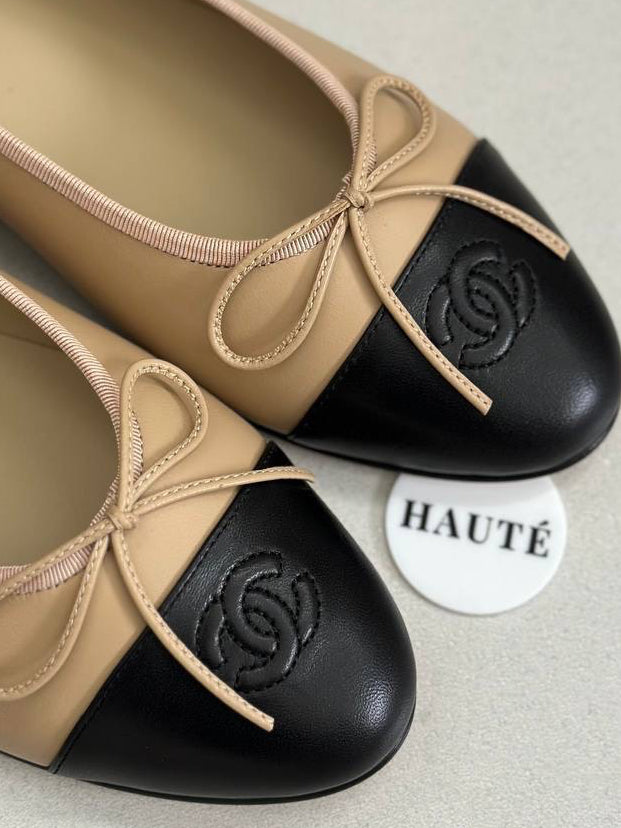 Chanel Ballet Logo Stitch Lambskin Leather Ballerina Flat | Women’s Flat Shoes Real leather