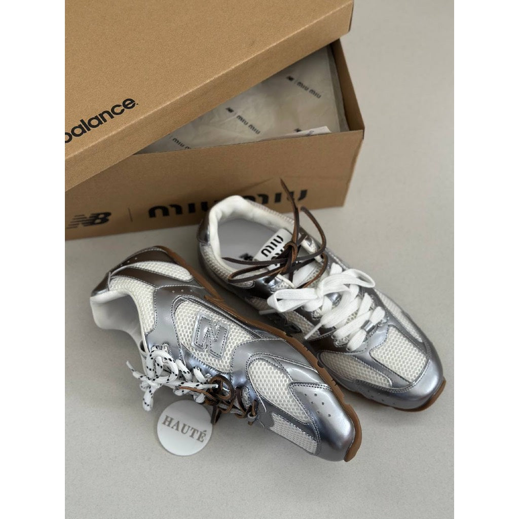 Miu Miu x NB Suede Sneakers Ecru Cinnamon White Ready Stock
