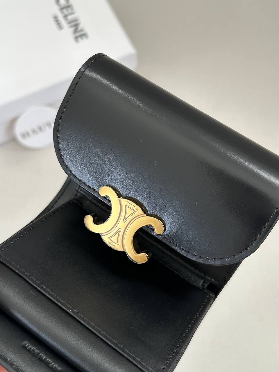 Celine Triomphe Small Compact Wallet Card Holder Charm Black | Ready Stock