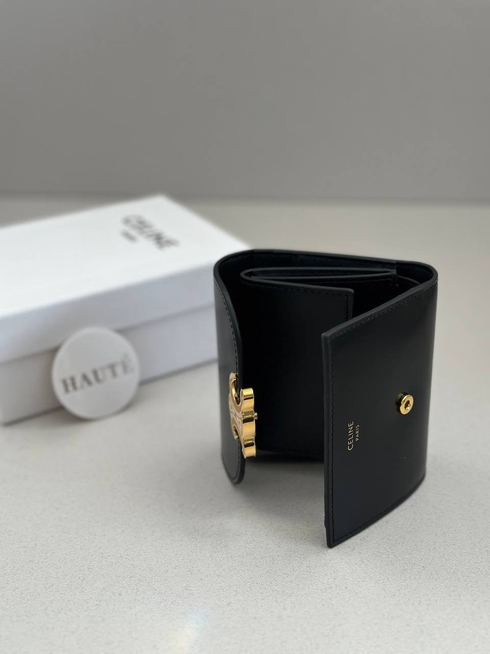Celine Triomphe Small Compact Wallet Card Holder Charm Black | Ready Stock