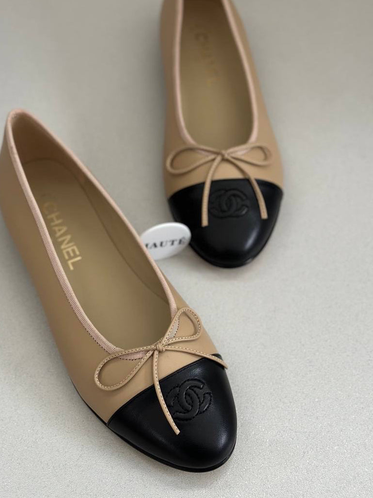 Chanel Ballet Logo Stitch Lambskin Leather Ballerina Flat | Women’s Flat Shoes Real leather