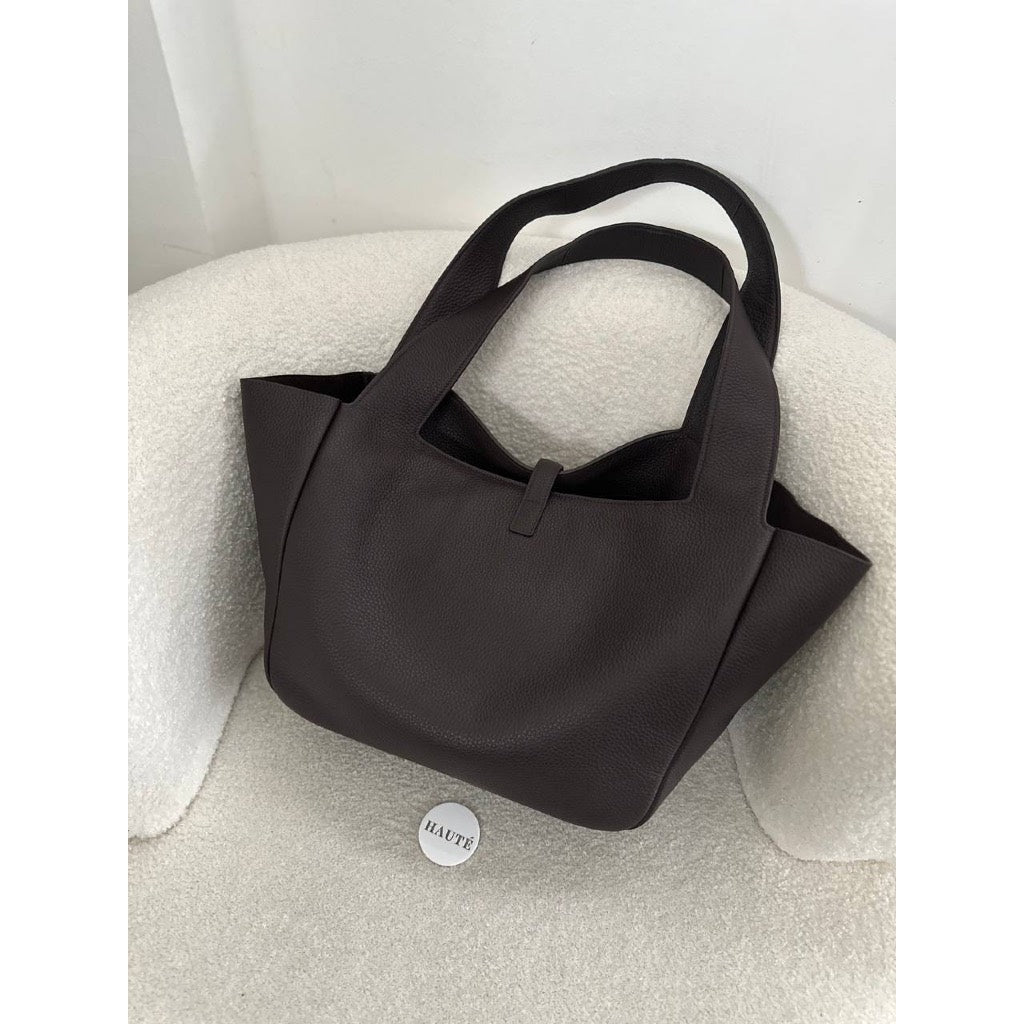 YSL Large Bea Shopper Bag Grained Leather in Dark Brown