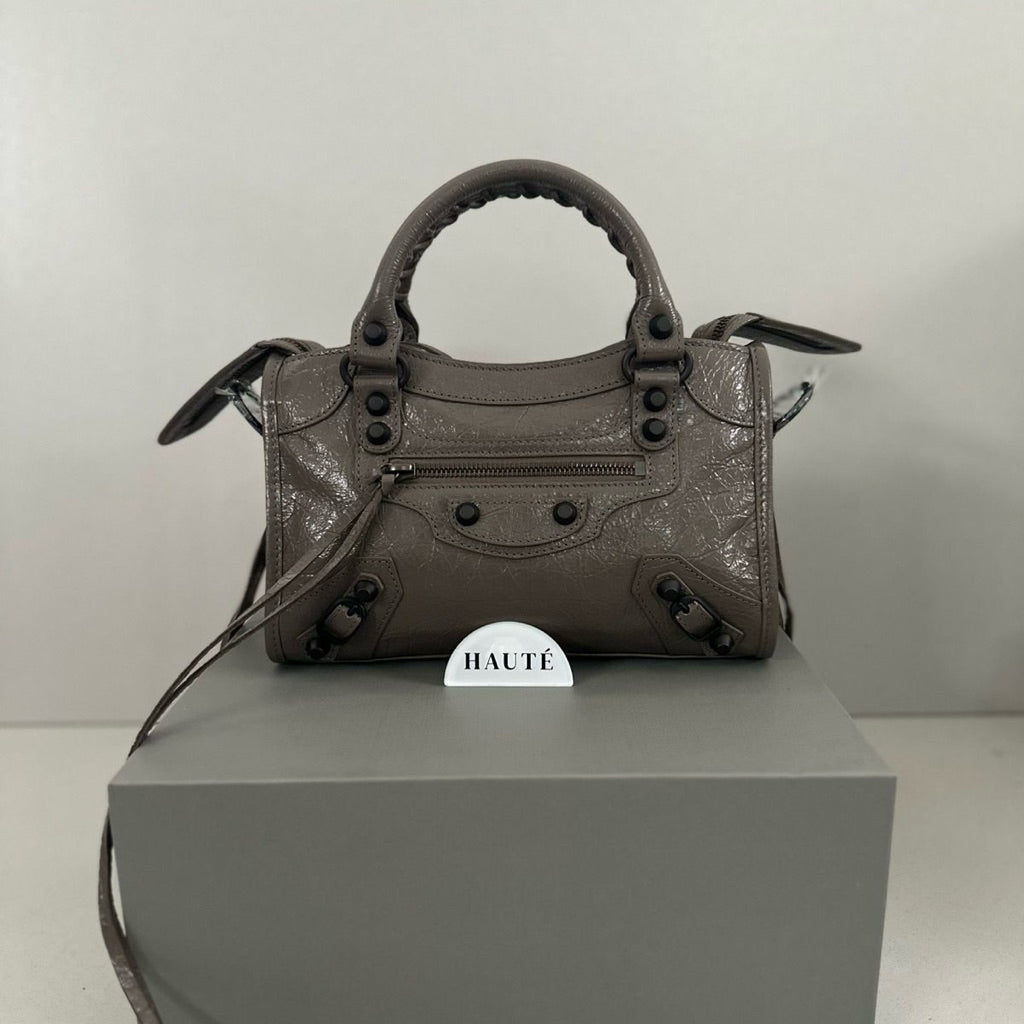 Prive - Balenciaga Le City Women Shoulder Bag | Real Lambskin Leather with Zipper Pocket Removable Mirror