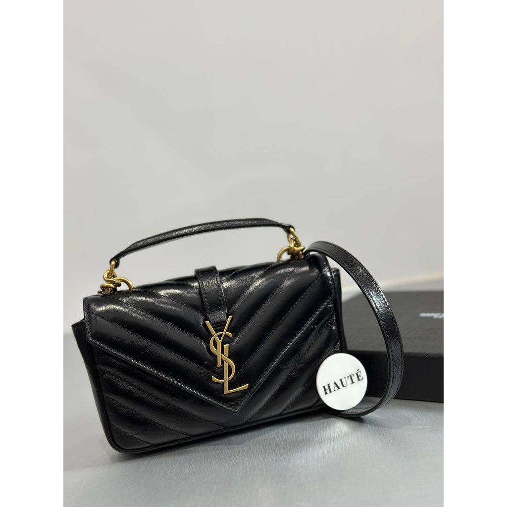 YSL Mini College Flap in Shiny Leather Gold / Silver Hardware