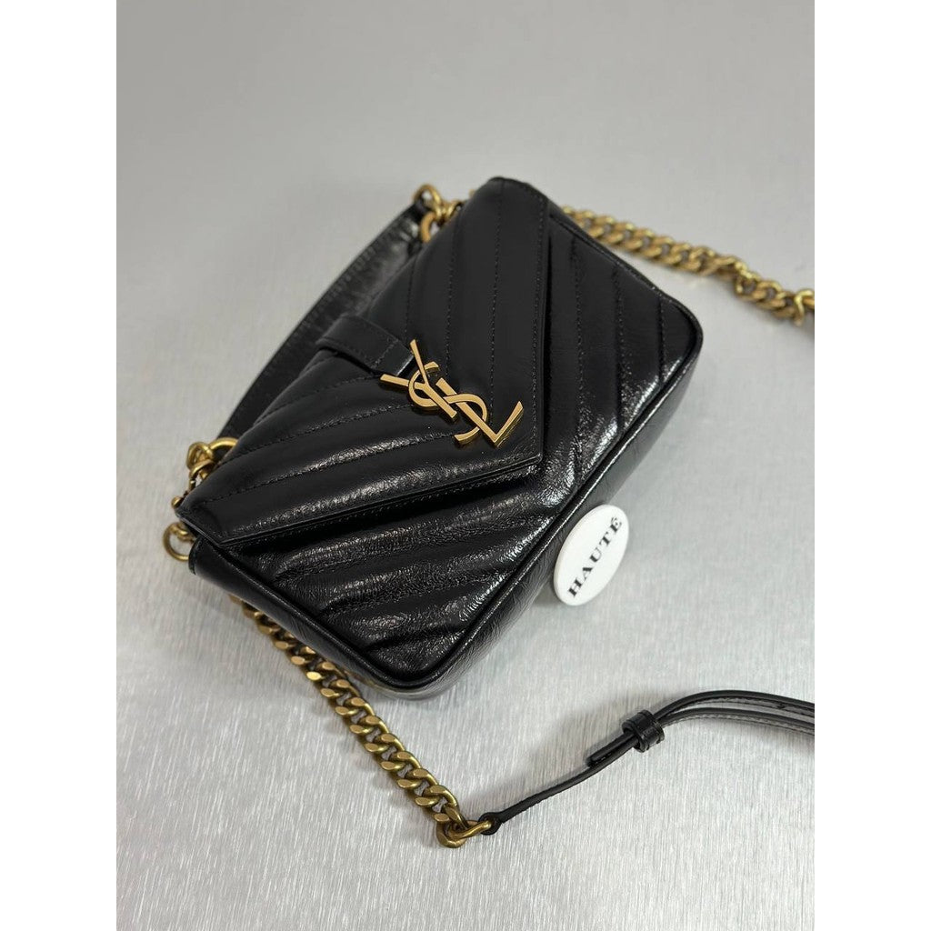 YSL Mini College Flap in Shiny Leather Gold / Silver Hardware