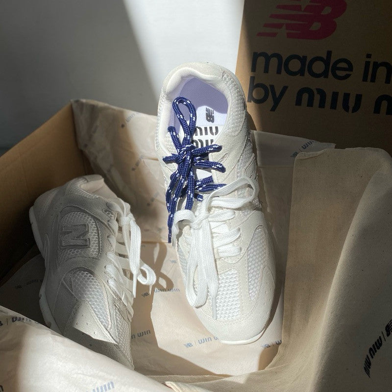 Miu Miu x NB Suede Sneakers Ecru Cinnamon White Ready Stock